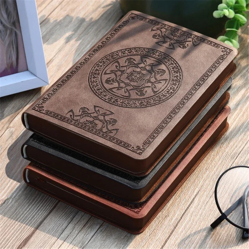 Vintage Leather Notebook Diary — Portable Embossed Journal, A6 Stationery Gift