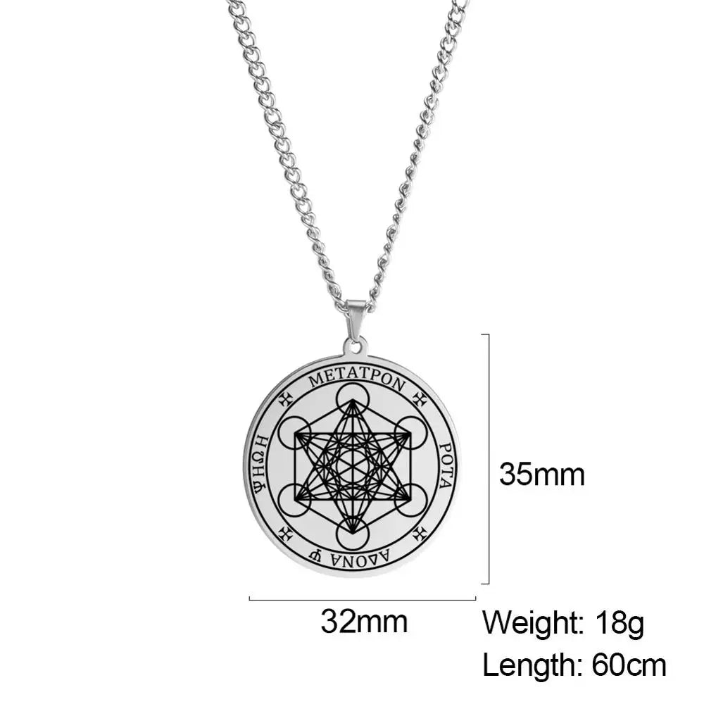 Archangel Metatron Seal Necklace — Solomon Kabbalah Amulet, Stainless Steel