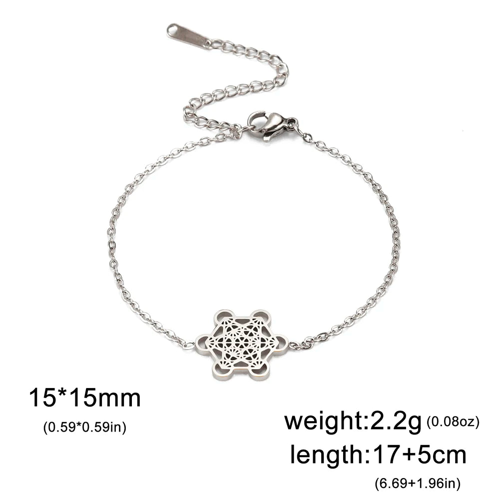 Metatron Cube Bracelet — Sacred Geometry Stainless Steel Spiritual Amulet