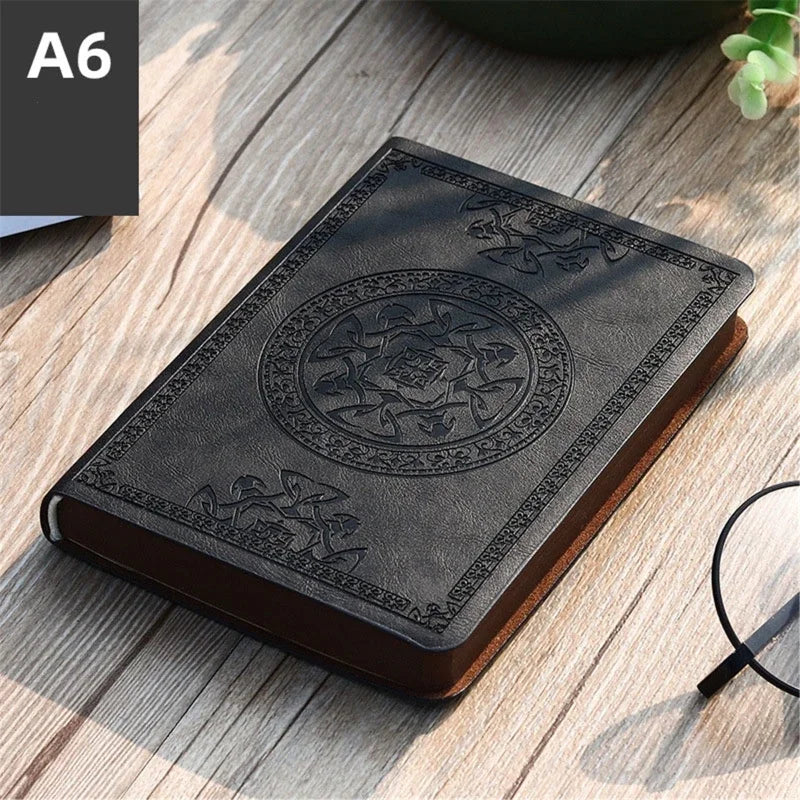 Vintage Leather Notebook Diary — Portable Embossed Journal, A6 Stationery Gift