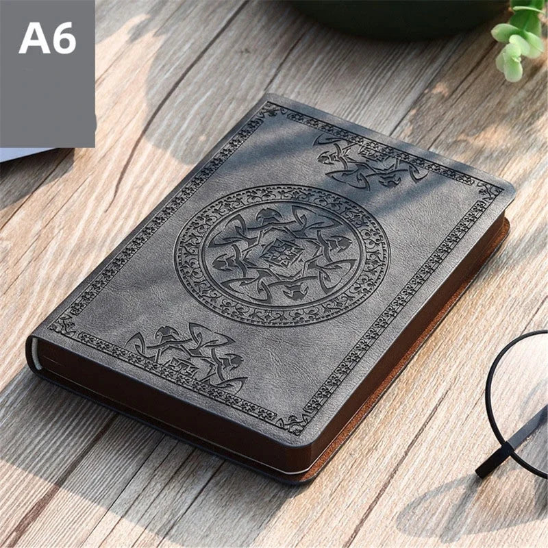 Vintage Leather Notebook Diary — Portable Embossed Journal, A6 Stationery Gift