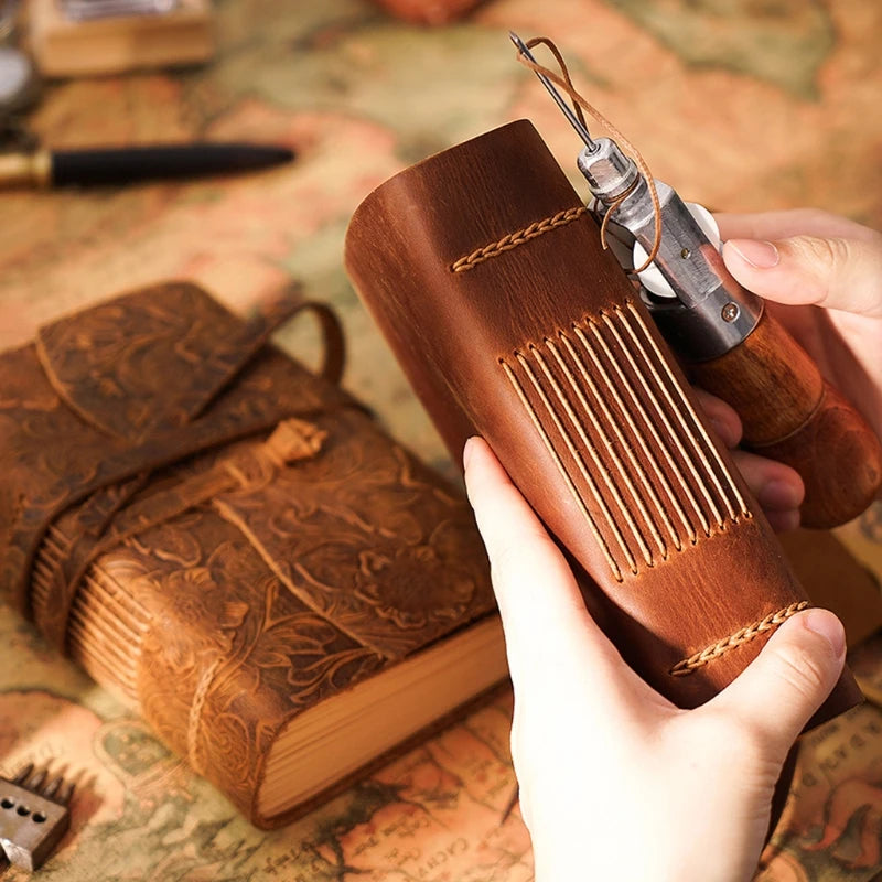 Handmade Leather Bound Journal — Vintage Wrap Tie Notebook, 165 x 215mm