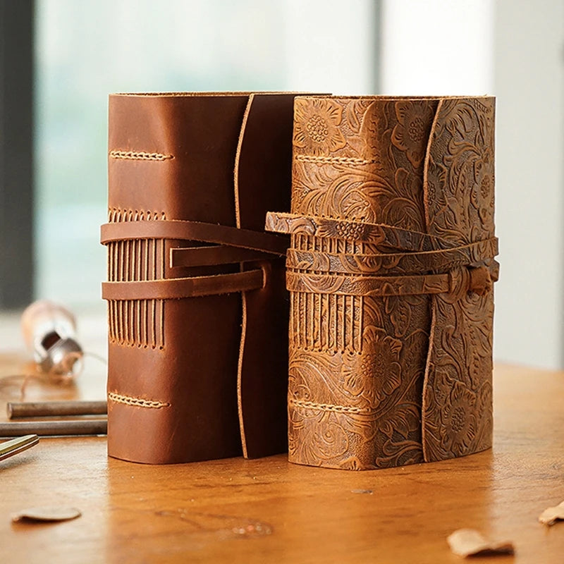 Handmade Leather Bound Journal — Vintage Wrap Tie Notebook, 165 x 215mm