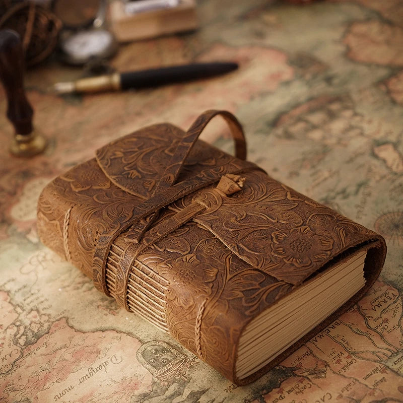Handmade Leather Bound Journal — Vintage Wrap Tie Notebook, 165 x 215mm