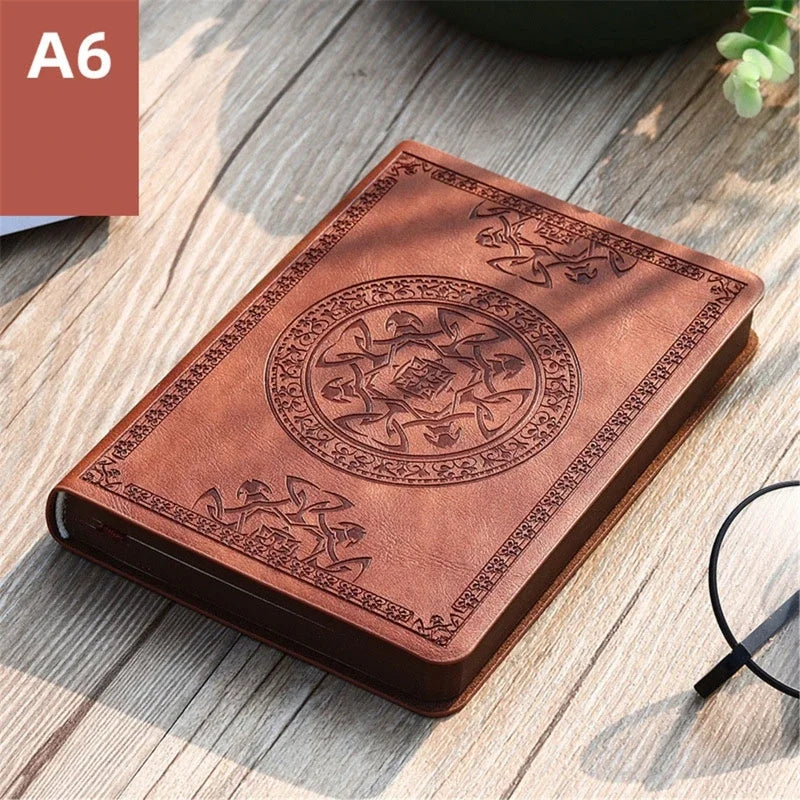 Vintage Leather Notebook Diary — Portable Embossed Journal, A6 Stationery Gift