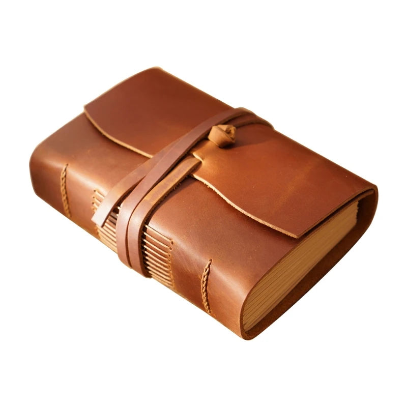 Handmade Leather Bound Journal — Vintage Wrap Tie Notebook, 165 x 215mm