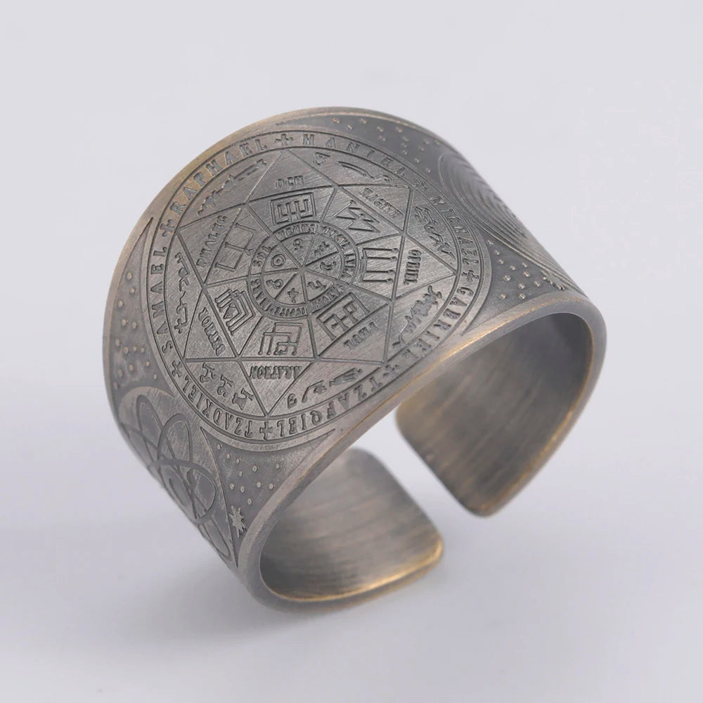 Seal of the 7 Archangels Protection Ring — Metatron Cube Lilith Solomon Amulet