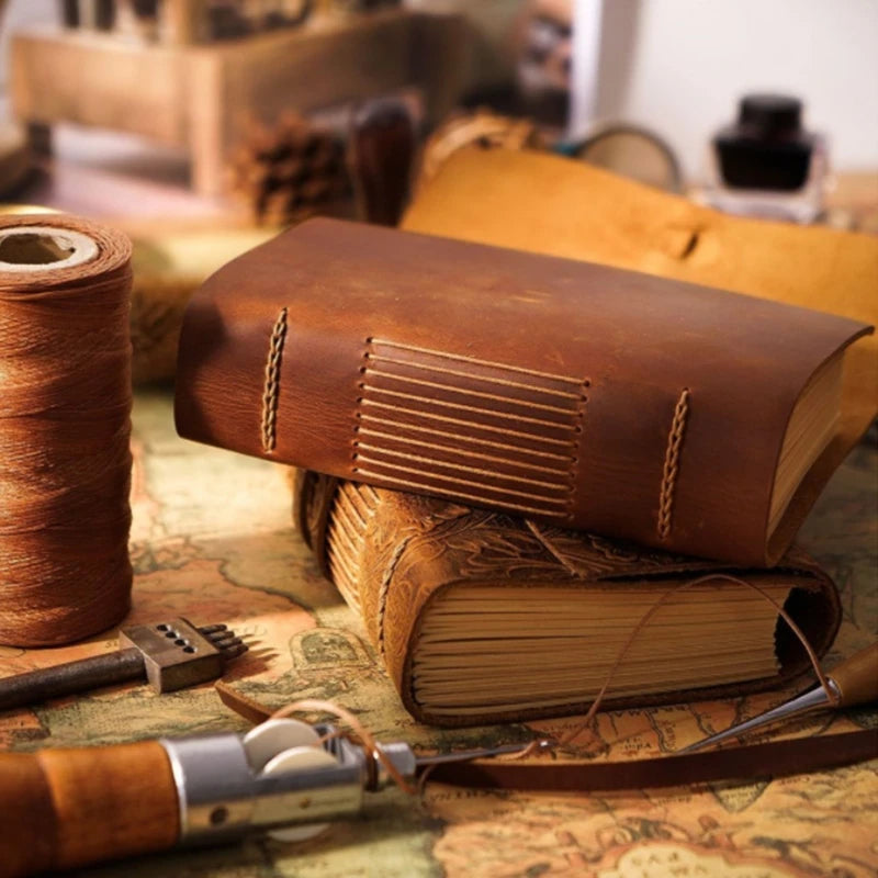 Handmade Leather Bound Journal — Vintage Wrap Tie Notebook, 165 x 215mm