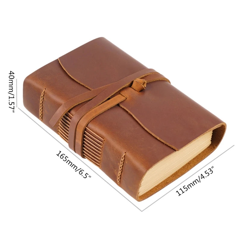 Handmade Leather Bound Journal — Vintage Wrap Tie Notebook, 165 x 215mm