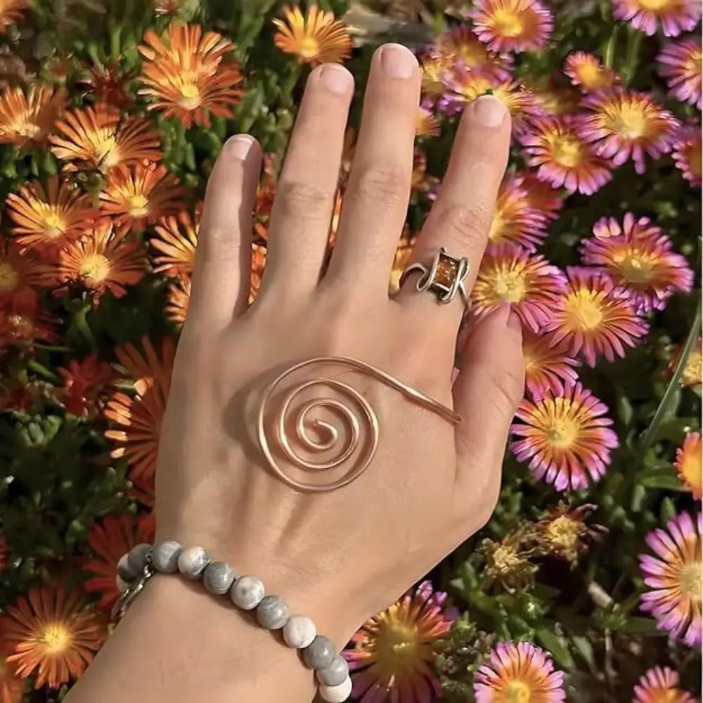 Copper Palm Reiki Spiral Ring — Energy Healing Meditation Hand Cuff