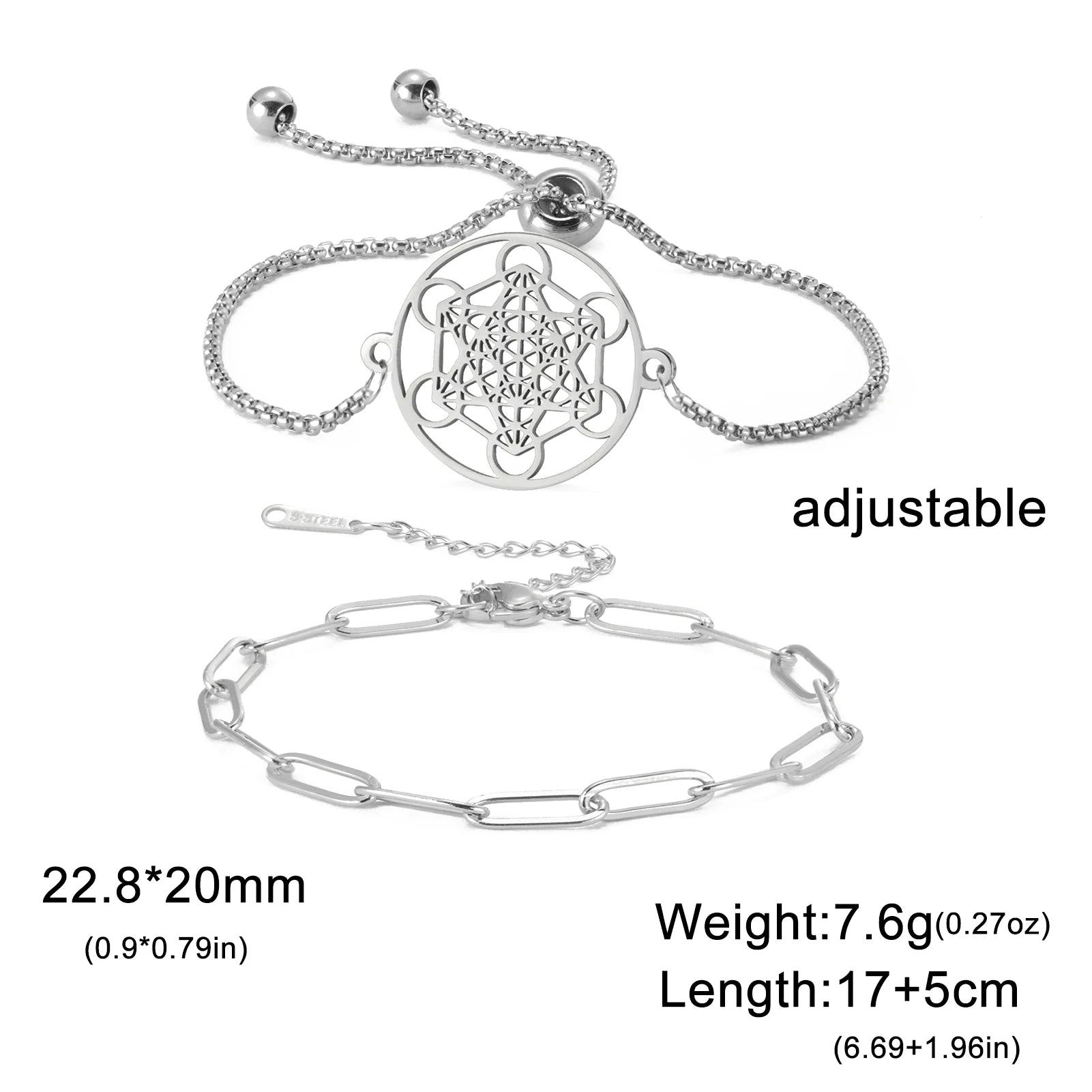 Metatron Cube Bracelet — Sacred Geometry Stainless Steel Spiritual Amulet