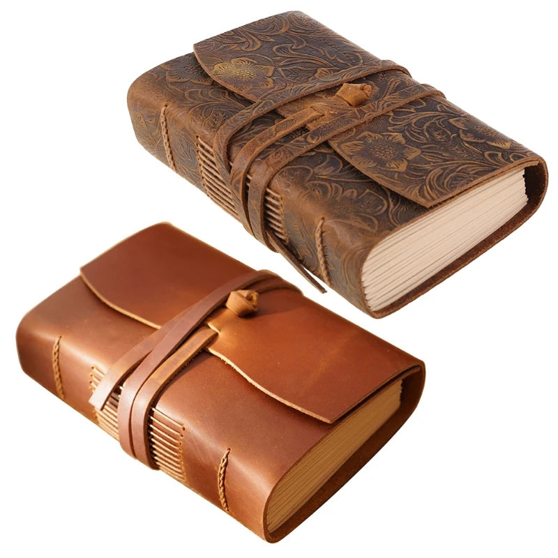 Handmade Leather Bound Journal — Vintage Wrap Tie Notebook, 165 x 215mm