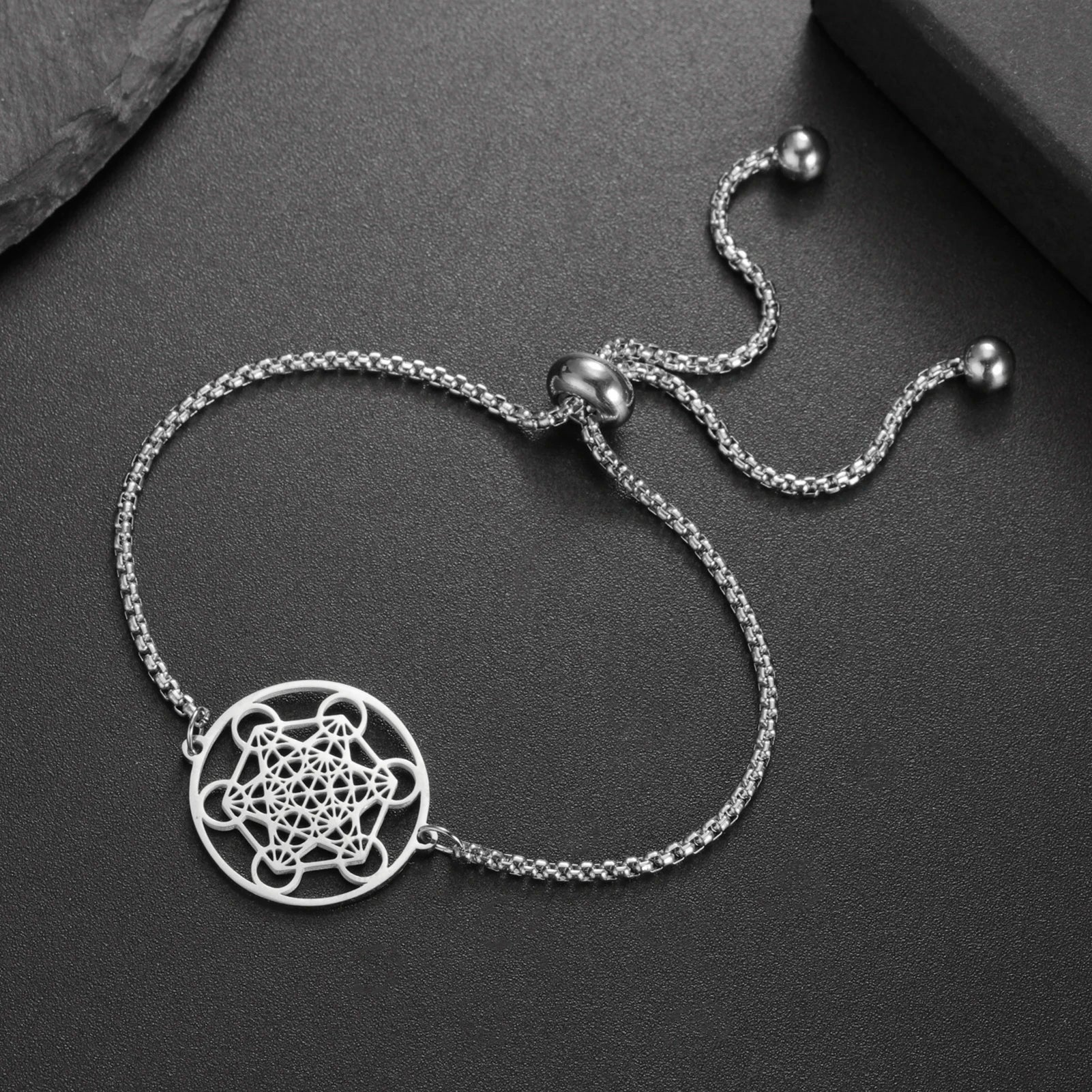 Metatron Cube Bracelet — Sacred Geometry Stainless Steel Spiritual Amulet
