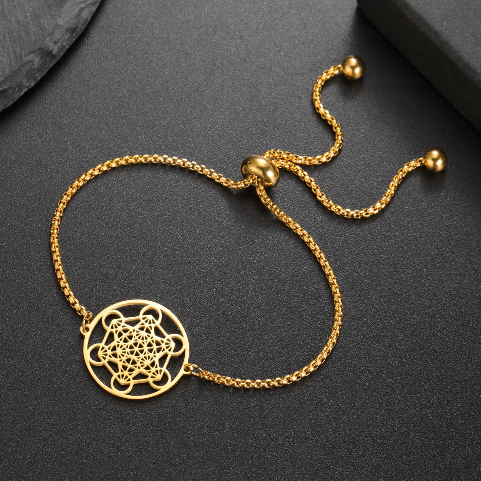 Metatron Cube Bracelet — Sacred Geometry Stainless Steel Spiritual Amulet